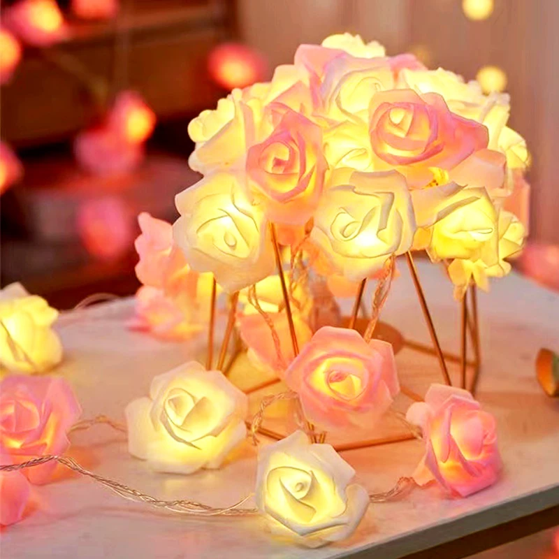 100cm LED Blume Lichterketten künstliche Rose romantische Lampe Lichterkette Girlande batterie betriebene Hochzeit Valentinstag Dekor