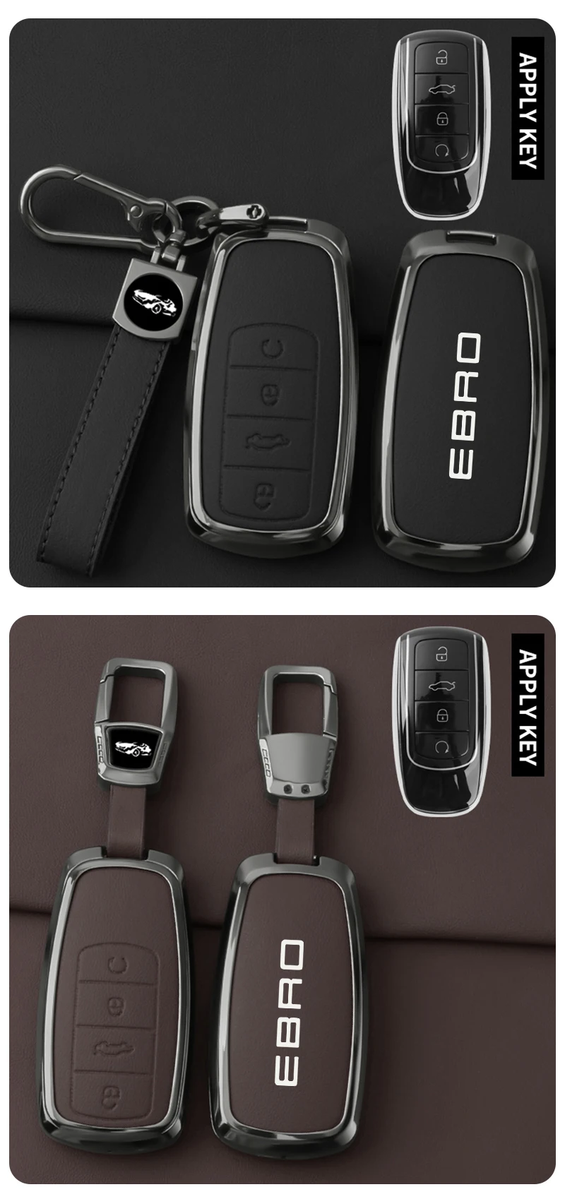 Schlüsselhülle aus Legierung und Leder für Chery EBRO S400 S700 S800 – Schutzetui für Autoschlüssel, Schlüsselanhänger, Auto-Innenausstattung – Detail 6