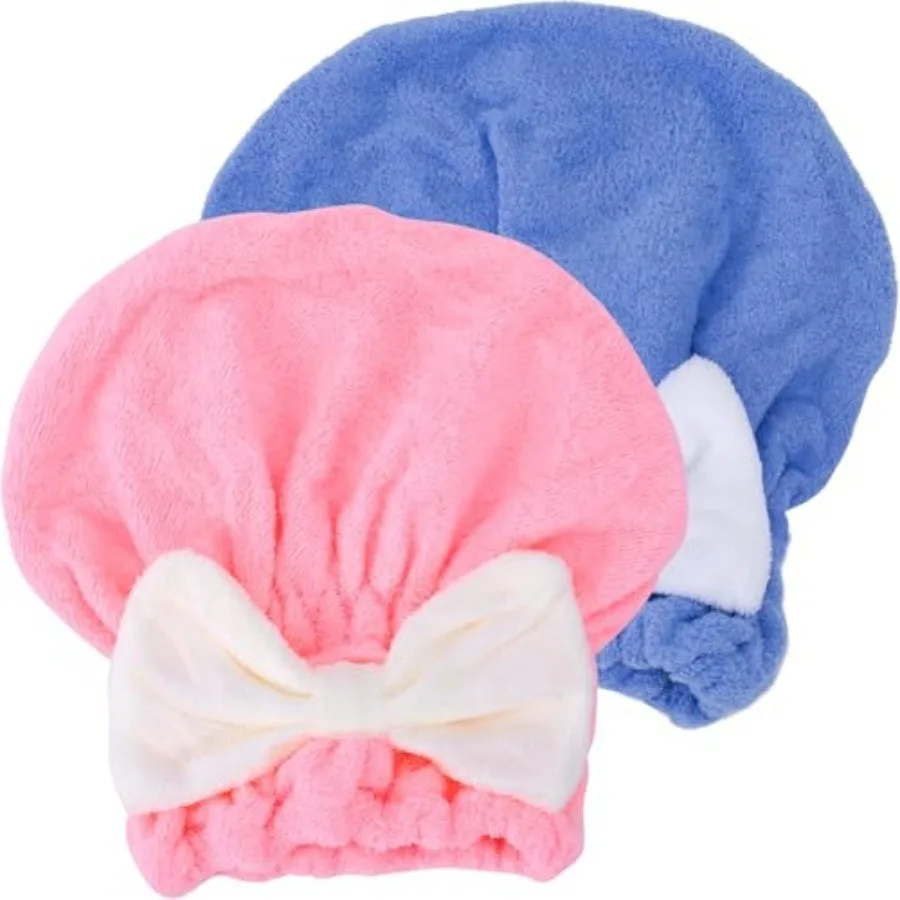 2PCS Hair Towel Wrap for Women, Soft Microfiber Hair Drying Caps with Bow, Super Absorbent Fast Drying Towel Wrap for Shower Ba