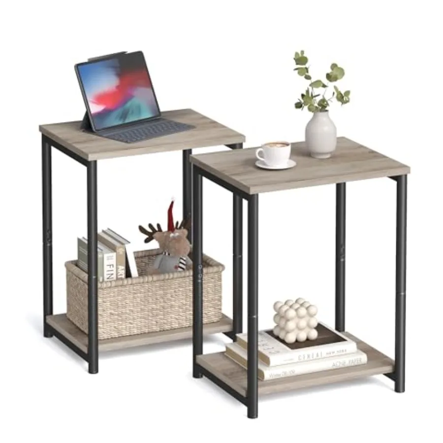 

Side Tables Set of 2 Small End Table Nightstand for Living Room Bedroom Office Bathroom Greige and Black ULET272B02