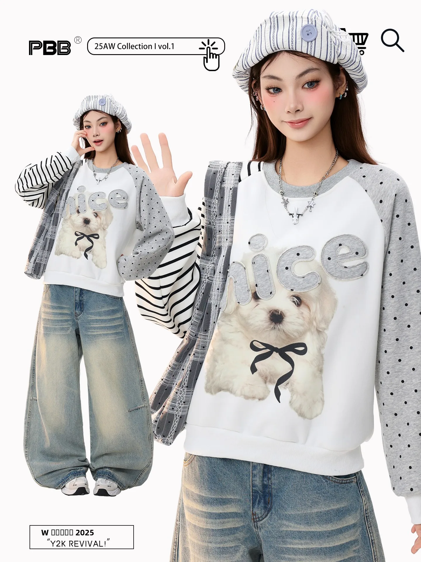 

PBB American Retro Fun Dog Polka Dot Long Sve T-irt Women's Spring Commute Base irt Top Street Sle ort Length
