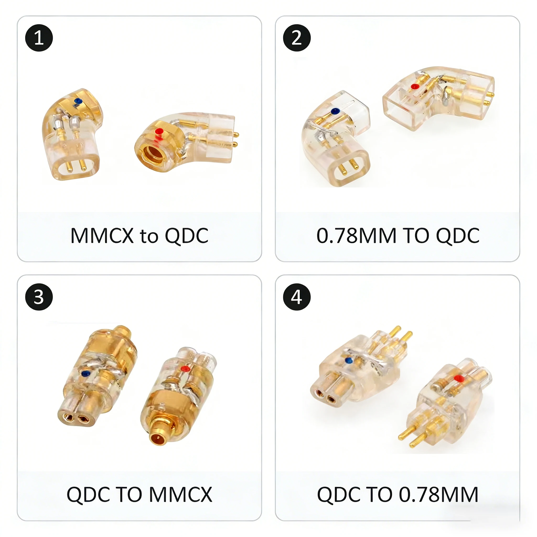 

Высококачественный комплект позолоченных разъемов QDC для наушников: переходник QDC (мужской) на MMCX 0.78 мм (женский)