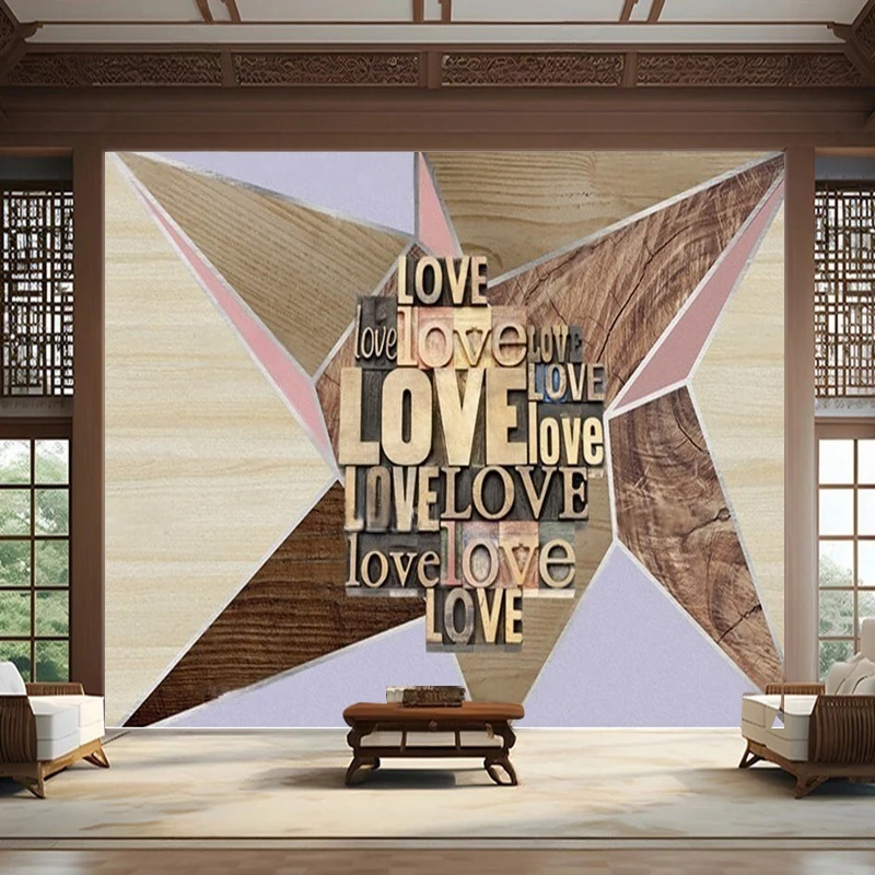 Modern Geometric Triangular Wood-Grain Mosaic With English Letters And Colors For TV Living Room Study Hotel Decoration Painting