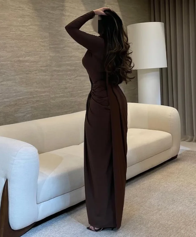 فساتين سهرة مخصصة عالية الجودة بطول الكاحل وياقة عالية وأكمام طويلة على شكل حرف a Abiye Uzun Elbise Modelleri
