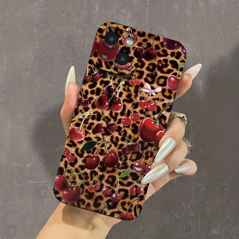 Custodia per telefono in TPU modello leopardo ciliegia per Samsung Galaxy S24 FE Custodia Galaxy S25 Ultra S23 Plus S22 S21 A16 A35 A55 A34 A54 Cover