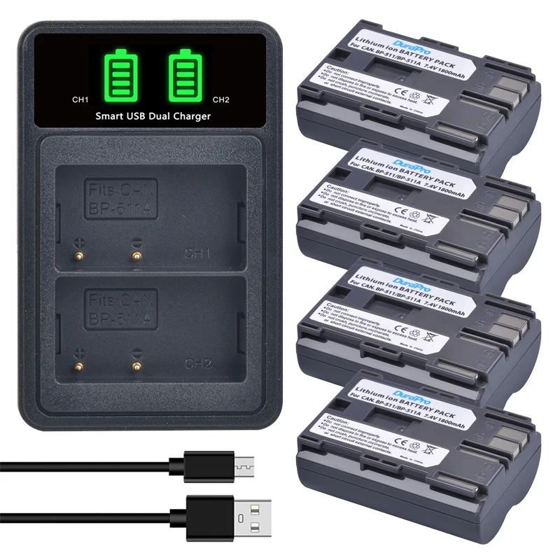 

DuraPro 1800mAh BP-511 BP 511 511A Bateria BP511 BP511A Battery + LED USB Dual Charger for Canon EOS 40D 300D 5D 20D 30D 50D