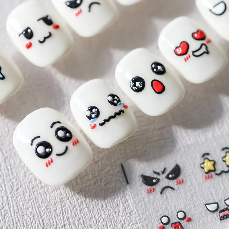 1PCS Cute Cartoon Little Expression Nail Sticker Nail Art Accessories Chinese Panda Anime Bear 5D Adhesive Sticker Nail Decorat