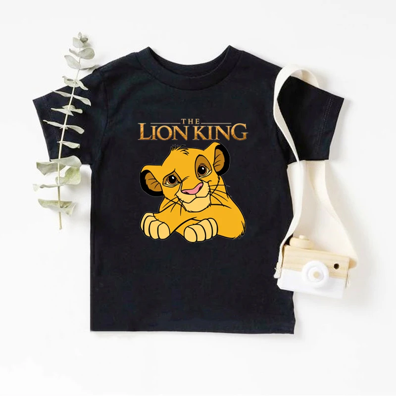 Cute Disney The Lion King Kids T-shirts Summer Black Short Sleeve Boys Girls Tee Shirt Child Cartoon Simba Harajuku Tops Clothes