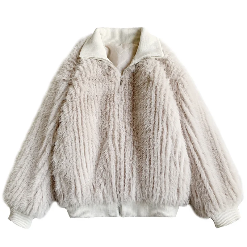 New product stand-up  fox hair ditching imitation fur jacket cutting ditch plush women's winter clothing zipper fur top tide