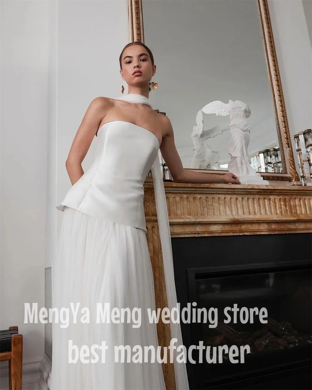 ZHUISHU 2025 Modern Simple A Line Wedding Dress 2 pcs Strapless Scalf Satin Tulle Scalf Bridal Gowns Plus Size Robes Customized