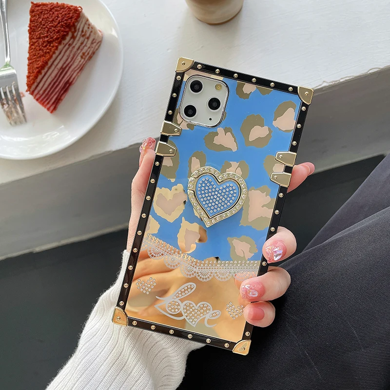 Luxury leopard heart diamond ring shockproof Case for Huawei P30 P40 lite P50 Pro Nova 3i Y9 2019 Y6P 2020 Honor 30s 50 60 cover