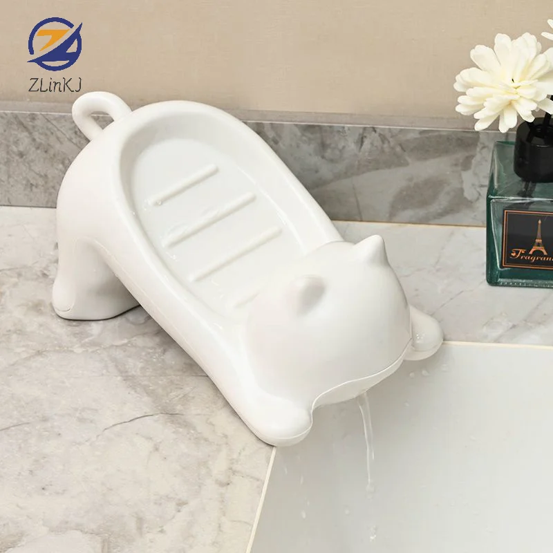 Bathroom Cute Cat-shaped Drain Soap Holder Plastic Toilet Soap Dish Case Tray Washroom Tools Home Decoration