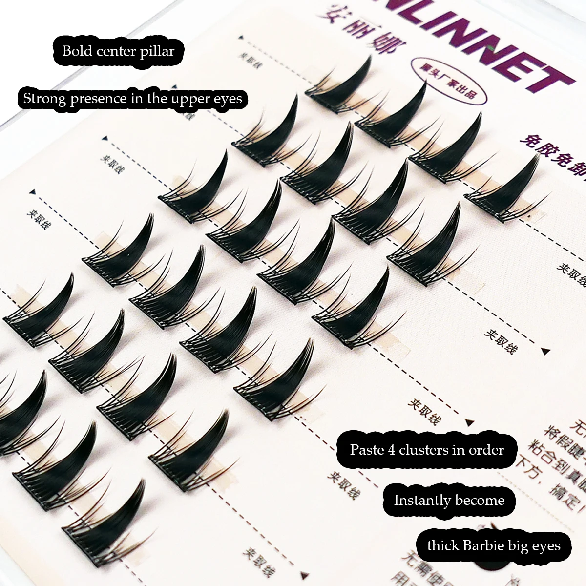 ANLINNET bricolage cils en grappe auto-adhésifs 6 rangées/boîte, cils sectionnés de Style Manga sans colle aspect naturel