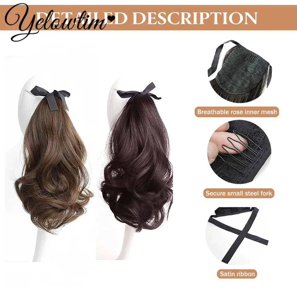 Synthetic Short Wavy Curly Ponytail For Women Ribbon Drawstring Tied To Hair Tail Hair Extension Natural Fake Hairpiece