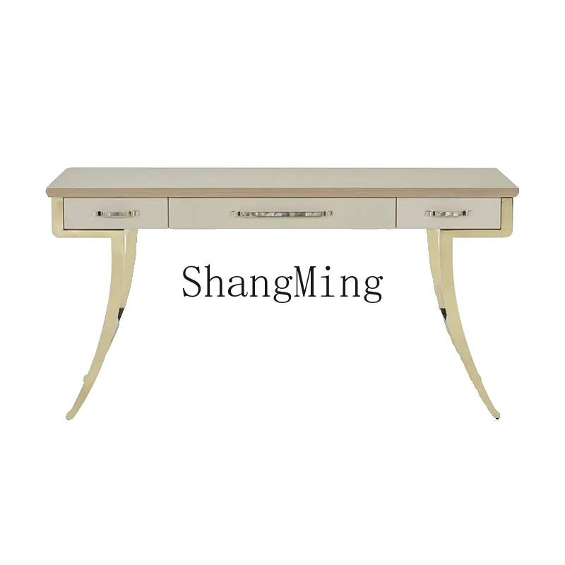 

ZYY light luxury full of vitality writing table living room bedroom metal frame solid wood desk