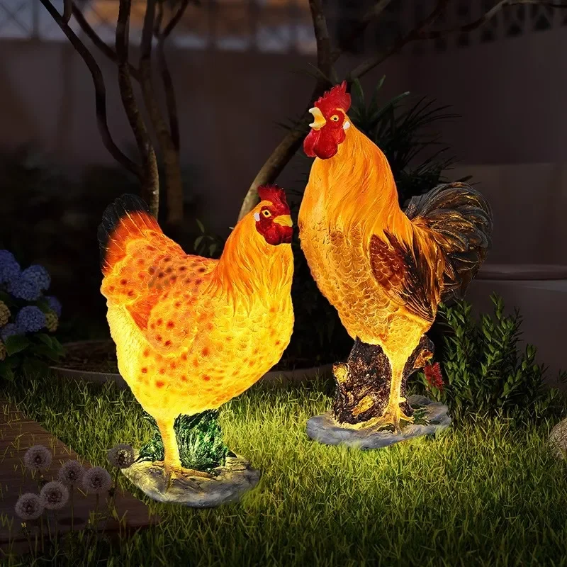 Solar Powered LED Chicken Lamp Outdoor Garden Decoration Waterproof Hen Night Light for Yard Lawn Pathway Landscape Ornament