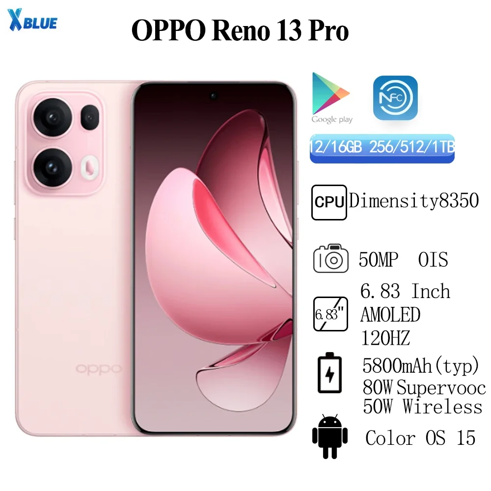 OPPO Reno 13 Pro New 50MP OIS Battery 5800mAh 80W SuperVOOC 50W Wireless Dimensity8350 Screen 6.83"AMOLED 120Hz IP69 OTA NFC