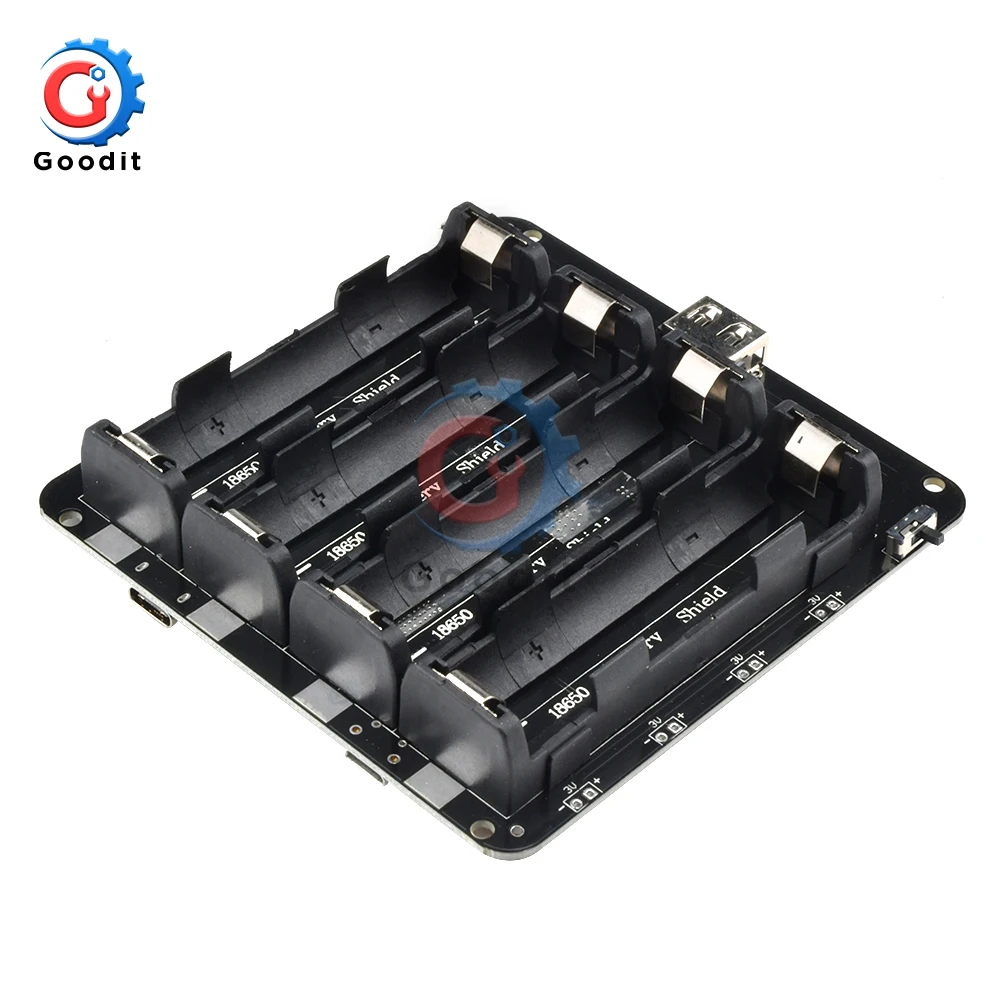 Imagem -04 - Escudo de Bateria de Lítio Módulo v9 Mobile Power Expansion Board 5v 3a 3v 1a Micro Usb Tipo-c para Arduino Esp32 Esp8266 4x18650