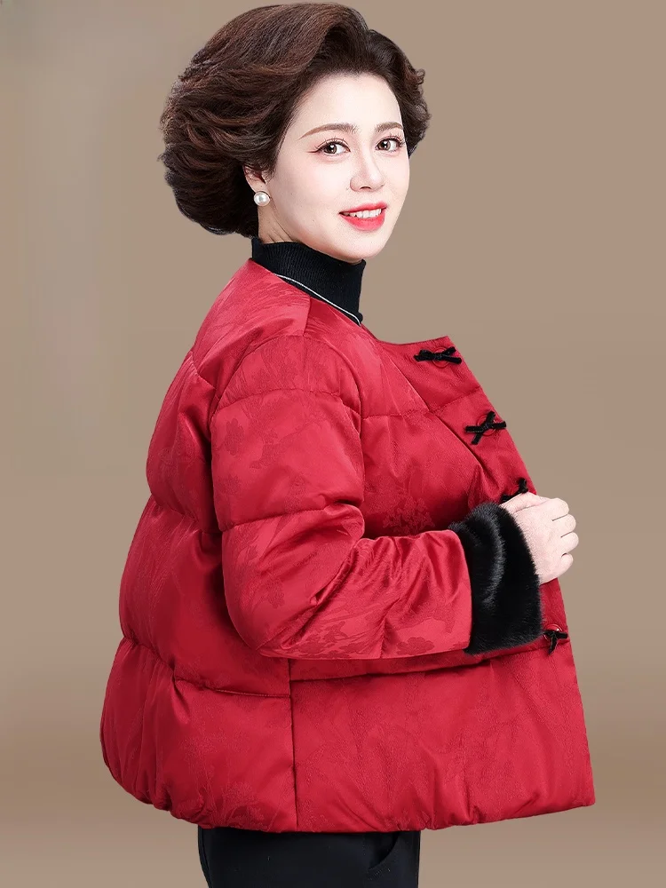 

Зимняя куртка для мам, модная красная хлопковая одежда для женщин среднего и старшего возраста, утепленная полиэфирным волокном