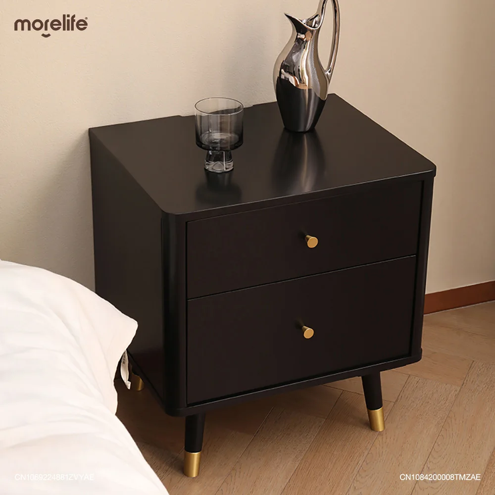 

Creative Modern Nightstand Minimalist Bedroom Storage Cabinet Light Luxury Black Design Solid Wood Bedside Table Furniture F01+