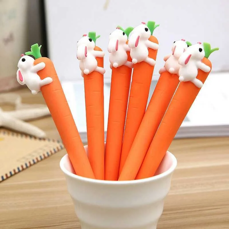 60pcs/lot Creative Carrot Rabbit Gel Pen Cute 0.5mm Neutral Pen School writing Supplies Promotional Gift