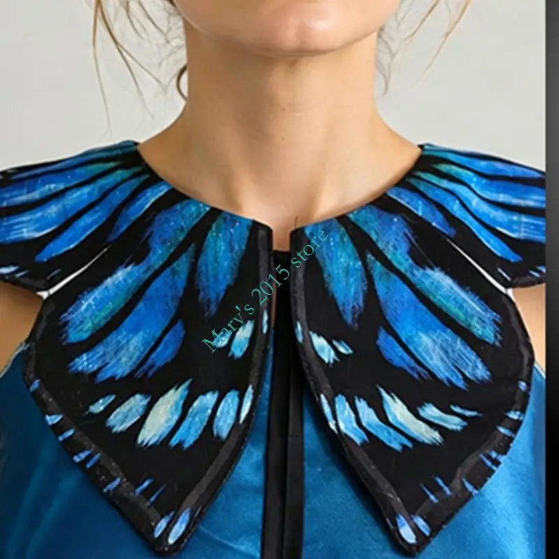Butterfly-Print Faux Collar with Wing-Shaped Panels and Strap Fastening for Costume Parties and Photo Looks