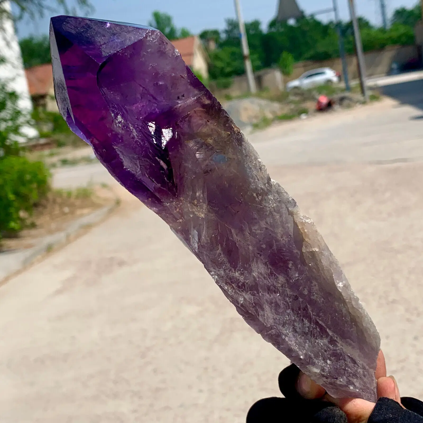 Natural Amethyst Quartz Crystal Single-End Terminated Wand Point Healing