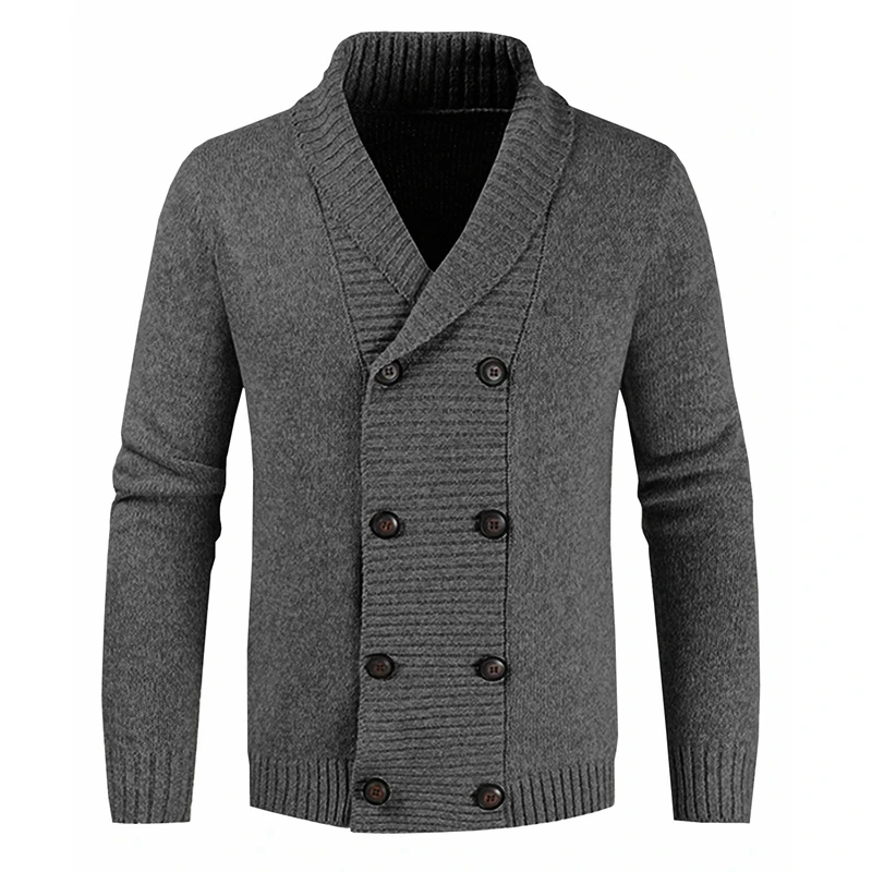 Men Sweater Coat Spring Solid Color Cardigan Straight Knit Coat Men Casual Long Sleeve Double Breasted Turn-down Collar Sweater