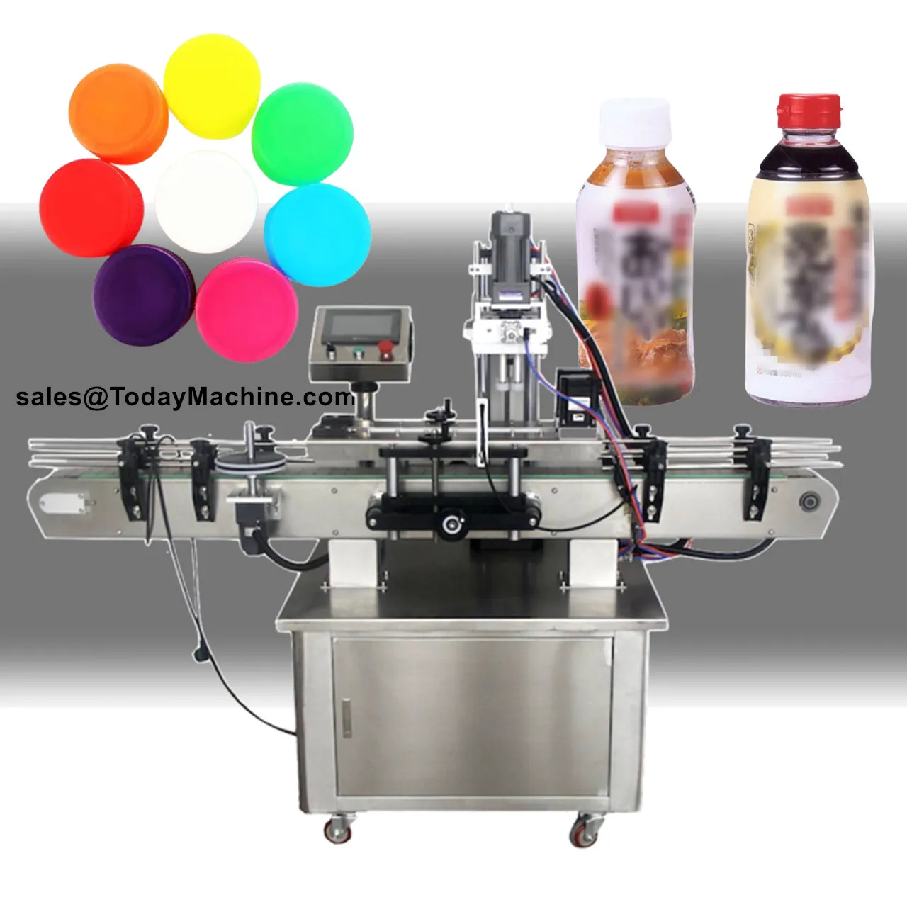 Máquina tampando automática de garrafas de shampoo