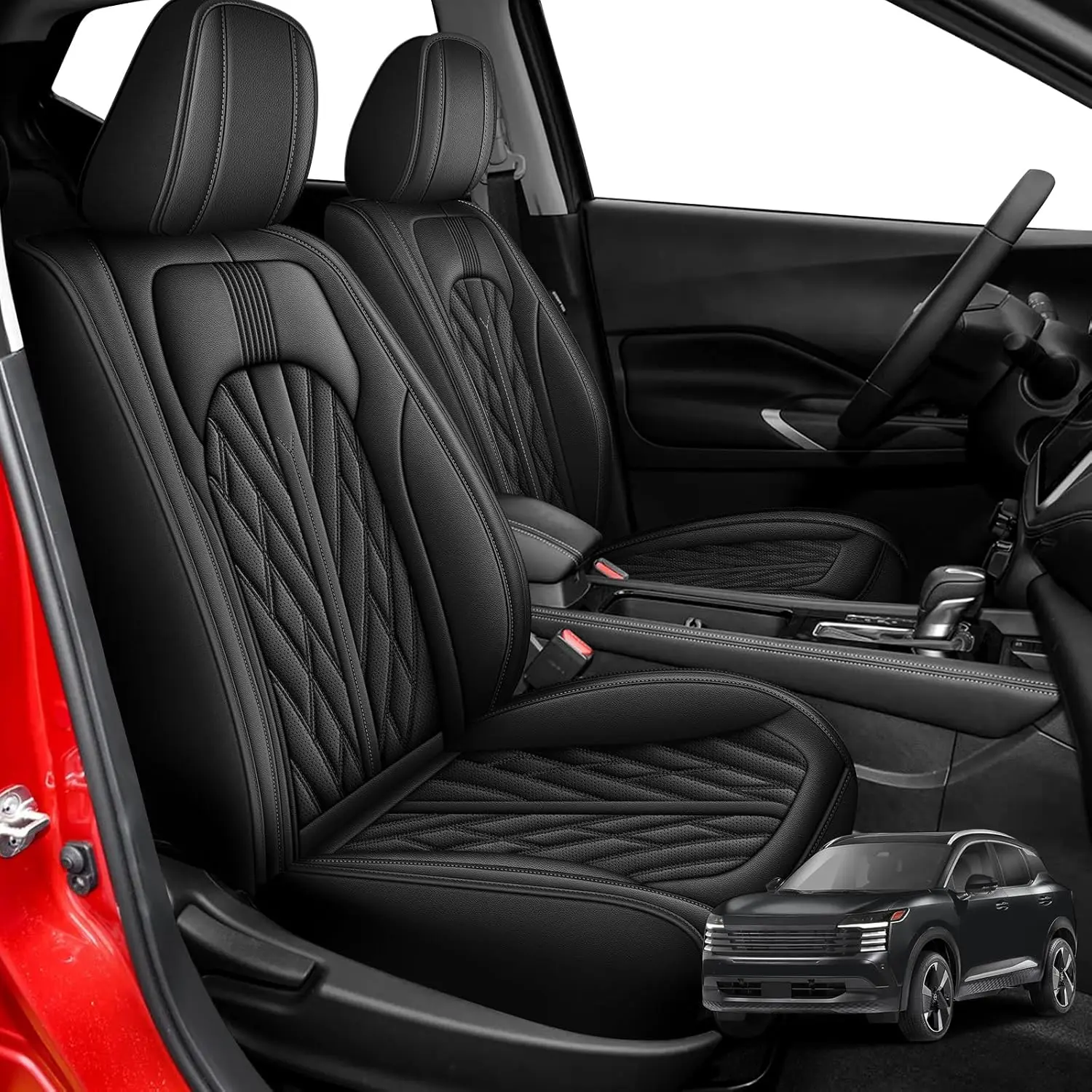 

Чехлы на автомобильные сиденья, полный комплект, подходят для Nissan Kicks SV SR S 2020-2024 2025, кожаные чехлы на сиденья, дышащие, водонепроницаемые, защитные чехлы для сидений