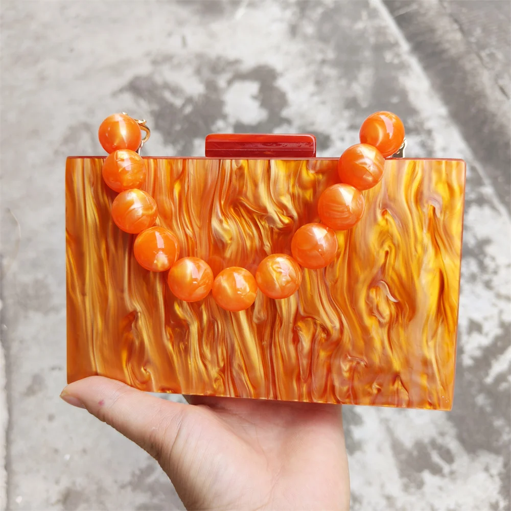 Gift Bridal Clutches Single Pearl Orange Acrylic Day Box Handbags Bridesmaid Purse Luxury Handbag Evening Party Dress Bags