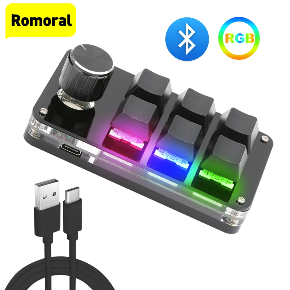 USB 커스텀 키보드 매크로 3/6 키 1 노브 프로그래밍 RGB 블루투스 게이밍 포토샵 핫스왑 미니 기계식 BT 키보드 