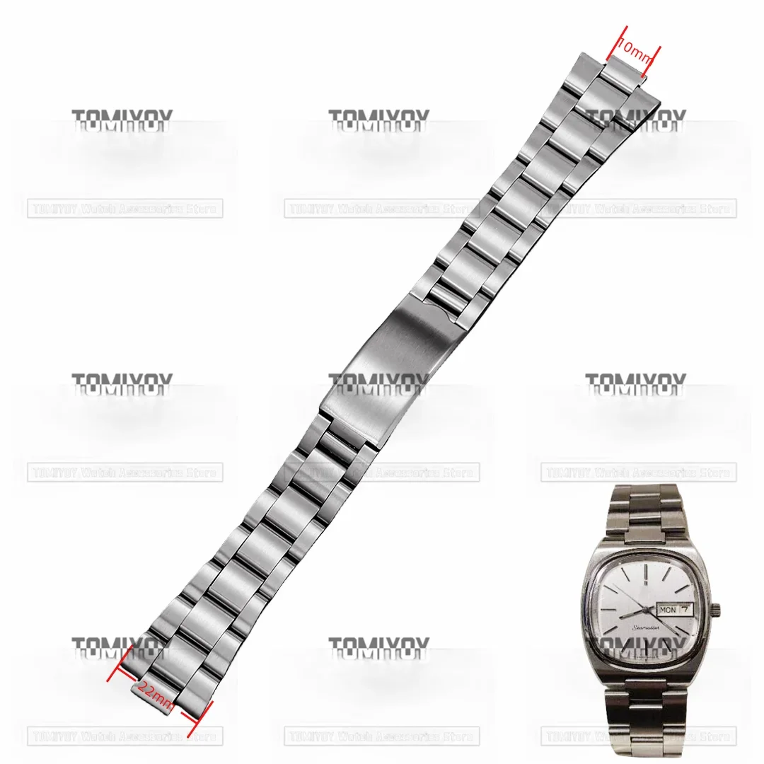 22MM Brush Solid Stainless Steel Vintage Watch Strap Band Bracelet Fit For Omega Seahorse Old School Medieval Watch