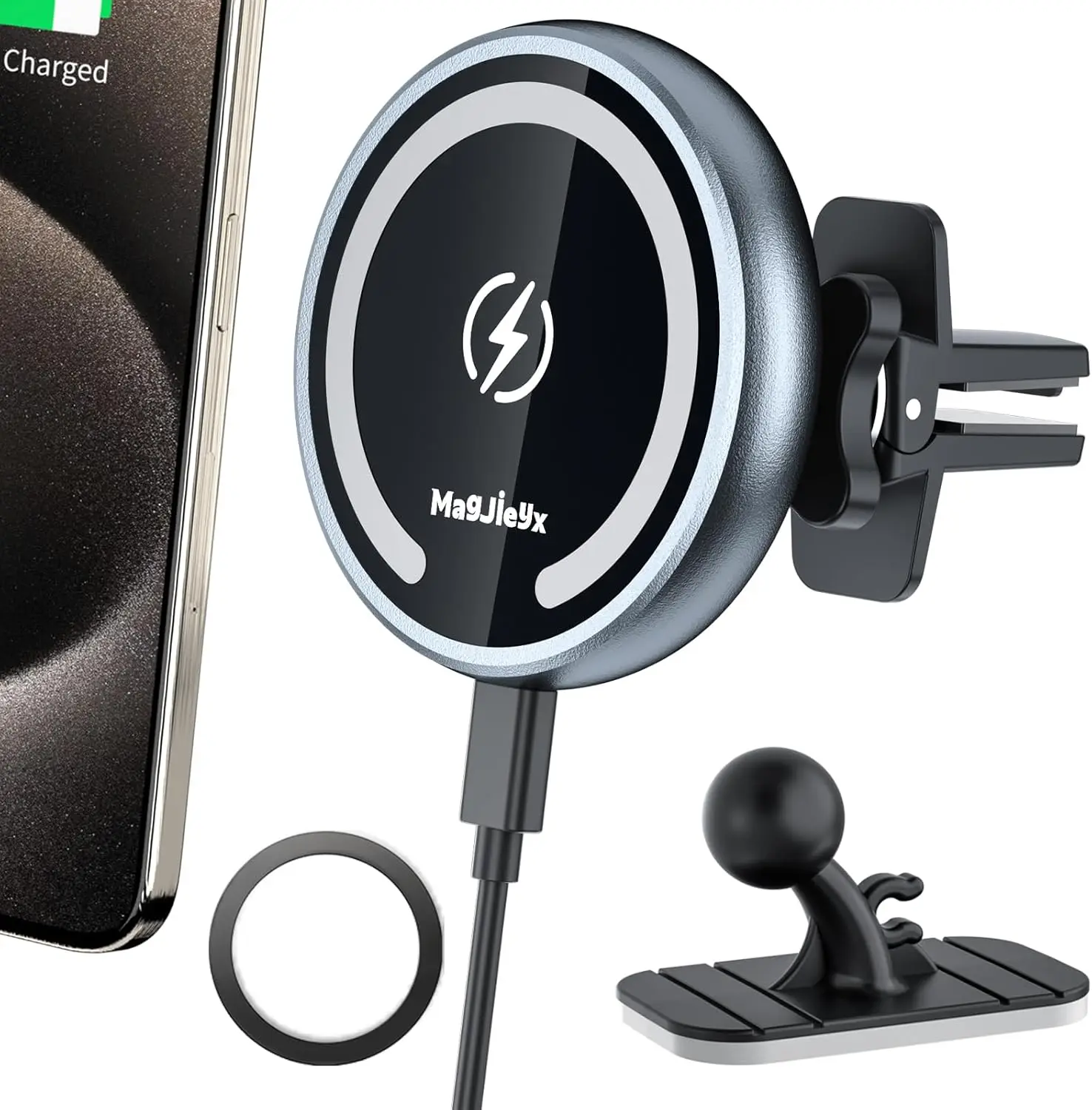 

Magsafe Car Mount Wireless Charger for iPhone 16,15,14,13,12 Pro Max, Mini - Magnetic Fast Charging, Air Vent & Dashboard Mount