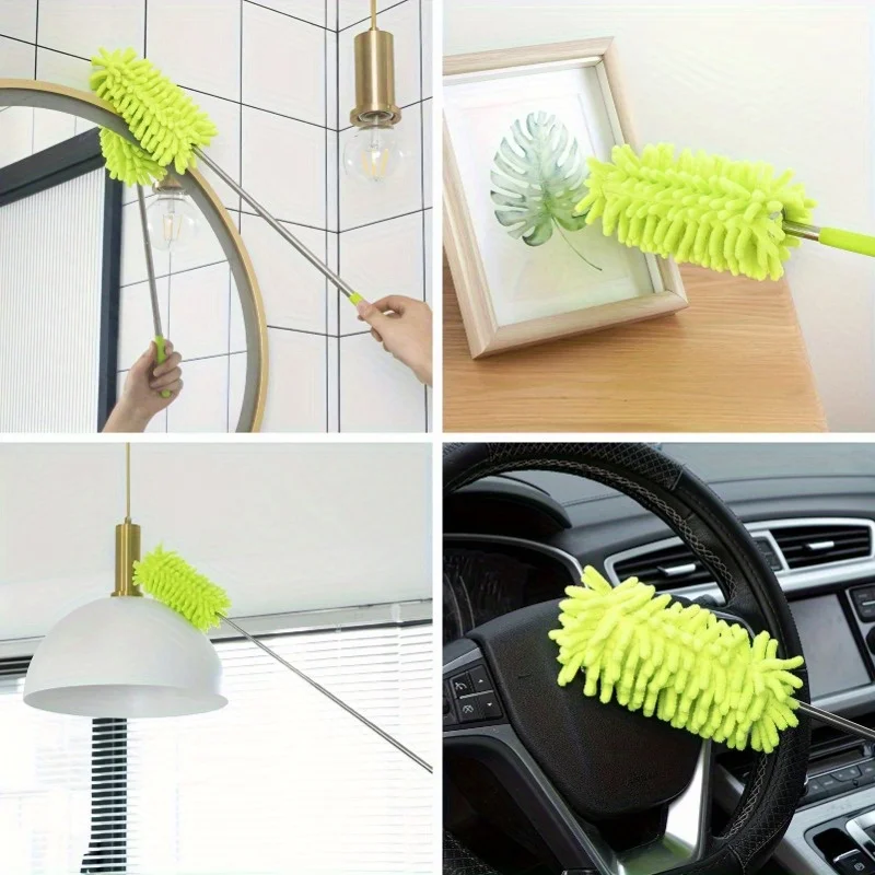 Mini collecteur de poussière manuel avec tige d'extension, utilisé pour les produits de nettoyage amovibles, tels que les ventilateurs de plafonds, meubles et voitures, 1 pièce