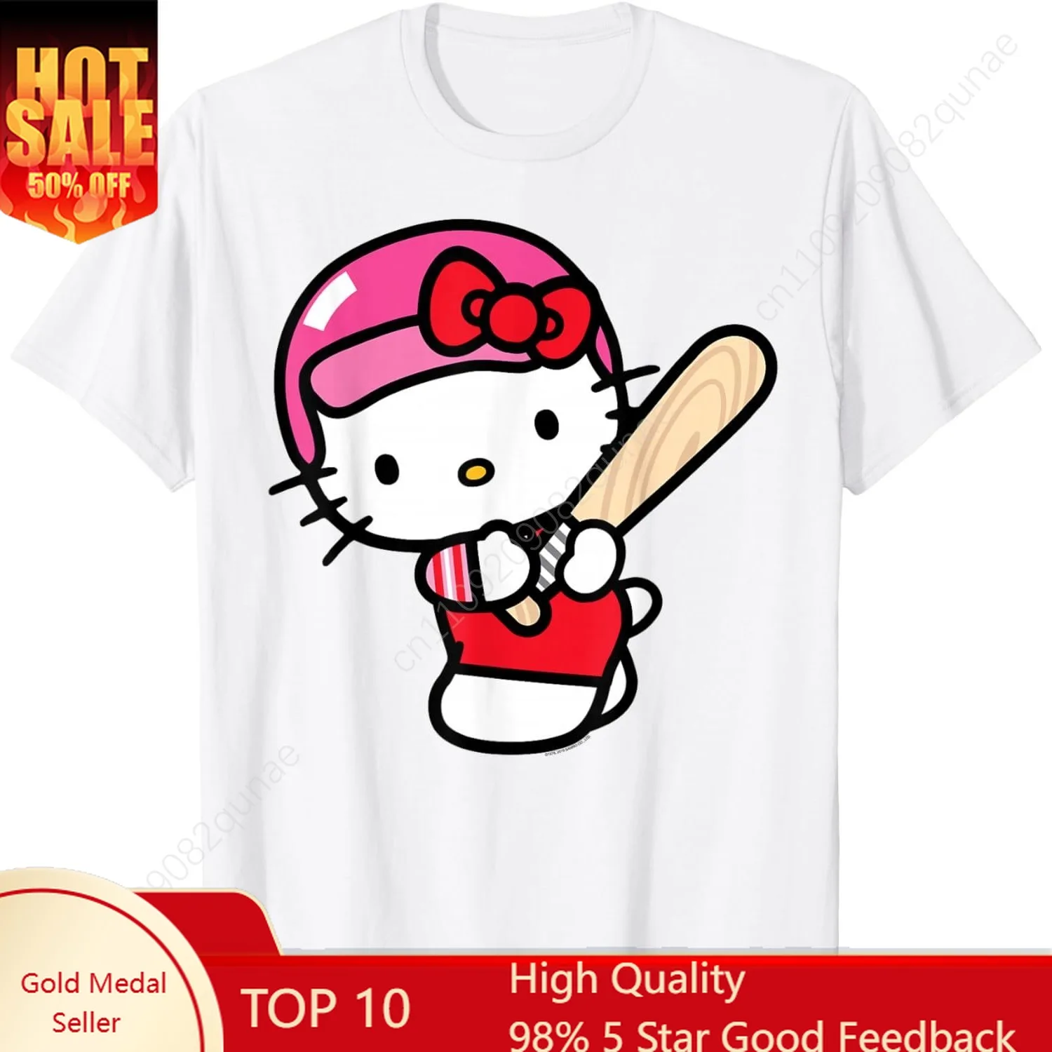 

Hello Kitty Baseball Player Tee Shirt T-Shirt Women Girl Tshirt Female Children Short Sleeved