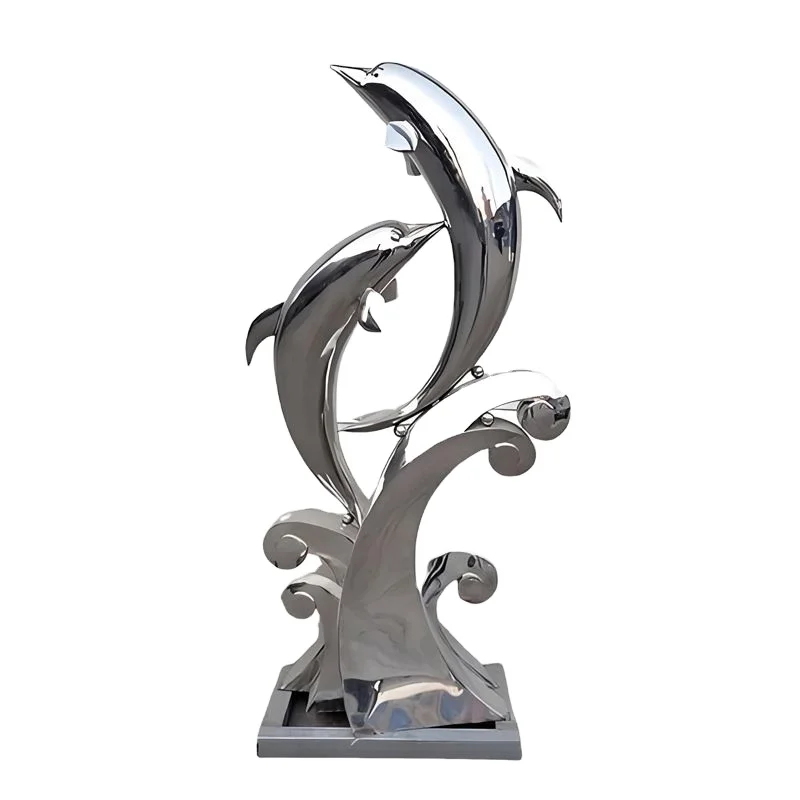 

✿d Dolphin Stainless Steel Art Sculpture Ocean Themed Metal Statue for Poolside Decor Modern Marine Life Figure