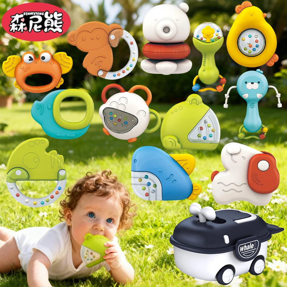 SENNIXIONG مونتيسوري طفل لطيف حشرجة الموت الأخطبوط كراب Handbell مضغ التسنين تطوير لعبة حسية للطفل صندوق الحوت هدية #1