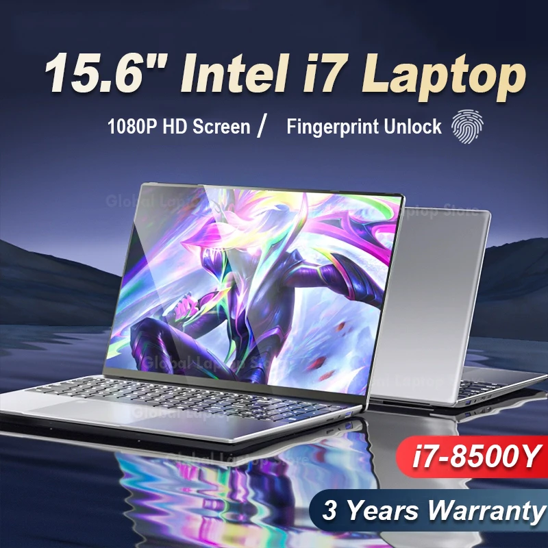 

15.6" Ultraslim i7 Laptop intel Core i7-8500Y 16GB RAM Windows 11 Pro Fingerprint Office Laptop Notebook Computer Portable PC