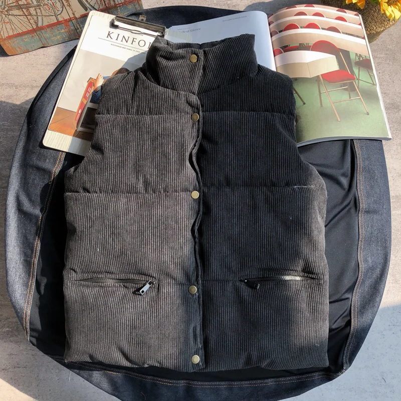 Popular Corduroy Vest Man Autumn and Winter Thickened Warm Leisure Down Cotton-Padded Vest Coat Vest