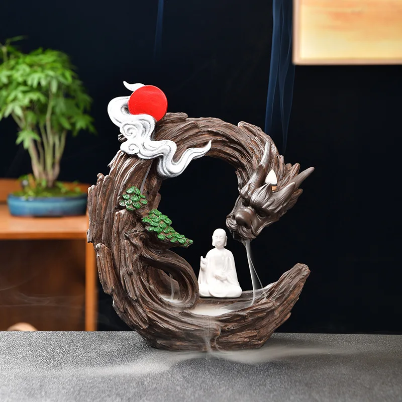 Zen Dragon Waterfall Backflow Incense Home Decor Holder Portable Resin Censer Handicraft Gift