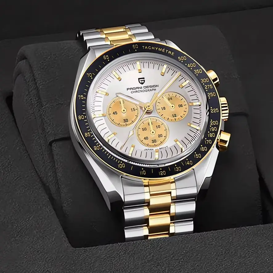 

2025 New PAGANI DESIGN Luxury Silver Gold Moon Watches Quartz Watch men Auto Date Chronograph AR Sapphire crystal Wristwatch Men