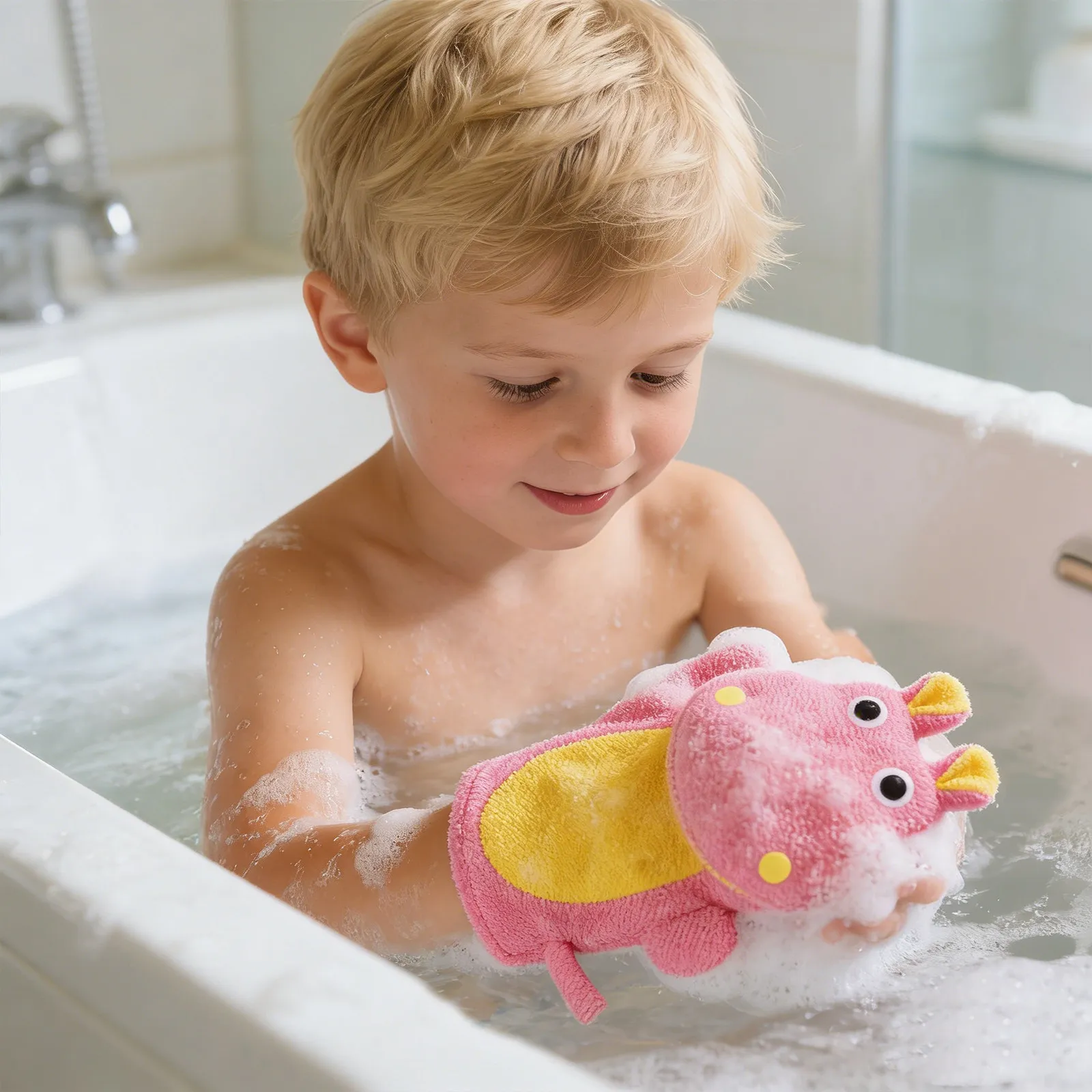 

Набор из 3 детских мочалок-рукавиц с толстым пенным наполнителем для бережного мытья малышей и увлекательного купания