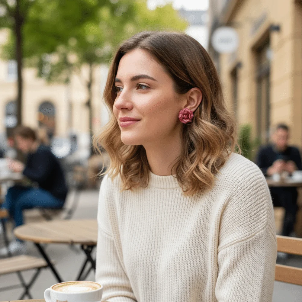 Sweet Artificial Rose Earrings Resin Retro Preserved Flower Earrings Delicate Craftsmanship Unique Romantic Ear Hooks Daily Wear