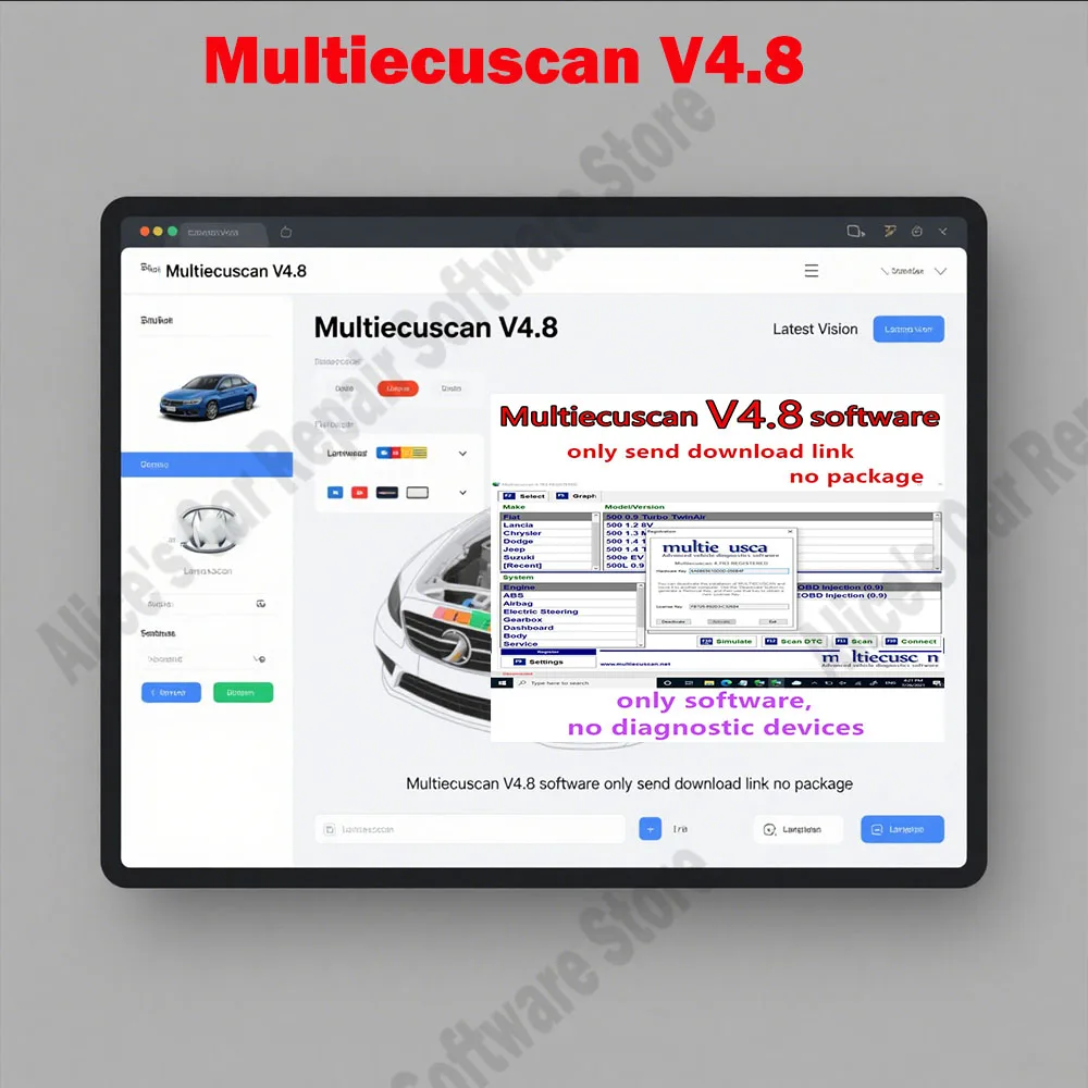 

Newest Multiecuscan V4.8 obd2 Scanner For European models Software + ELM327 + Flat adapter Registered Unlimited Keygen