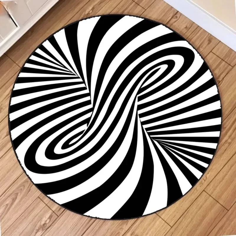3D Vortex Optical Illusion Round Rug – Non-Slip Short Plush Swirl Carpet for Living Room Decor