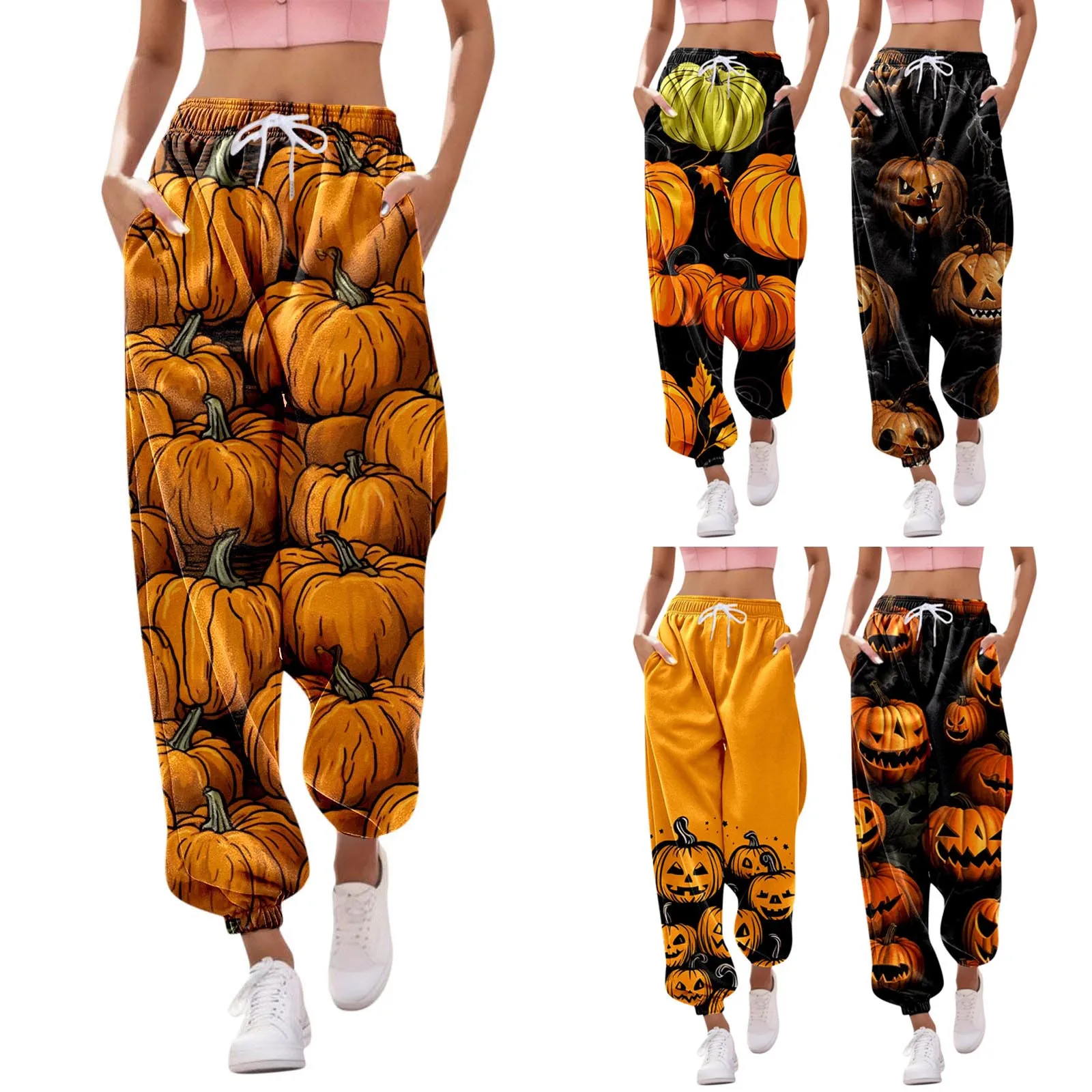 Women's Sweatpants Harajuku Horror Pumpkin Print Trousers Jogging Pants Halloween Drawstring Streetwear Casual Autumn Sweatpants