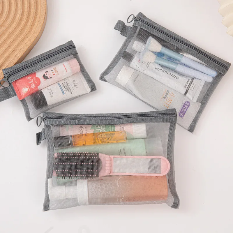 1/3pcs Mesh Transparent Cosmetic Bag Skin Care Storage Bag Handbag Portable Travel Wash Organizer Student Stationery Bag