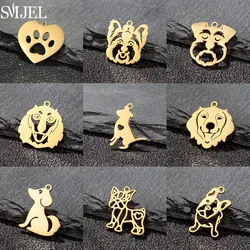 5pcs Lovely Stainless Steel Dachshund Corgi Charms for Jewelry Making Small Dog Paw Necklace Pendant DIY Accessories Wholesale