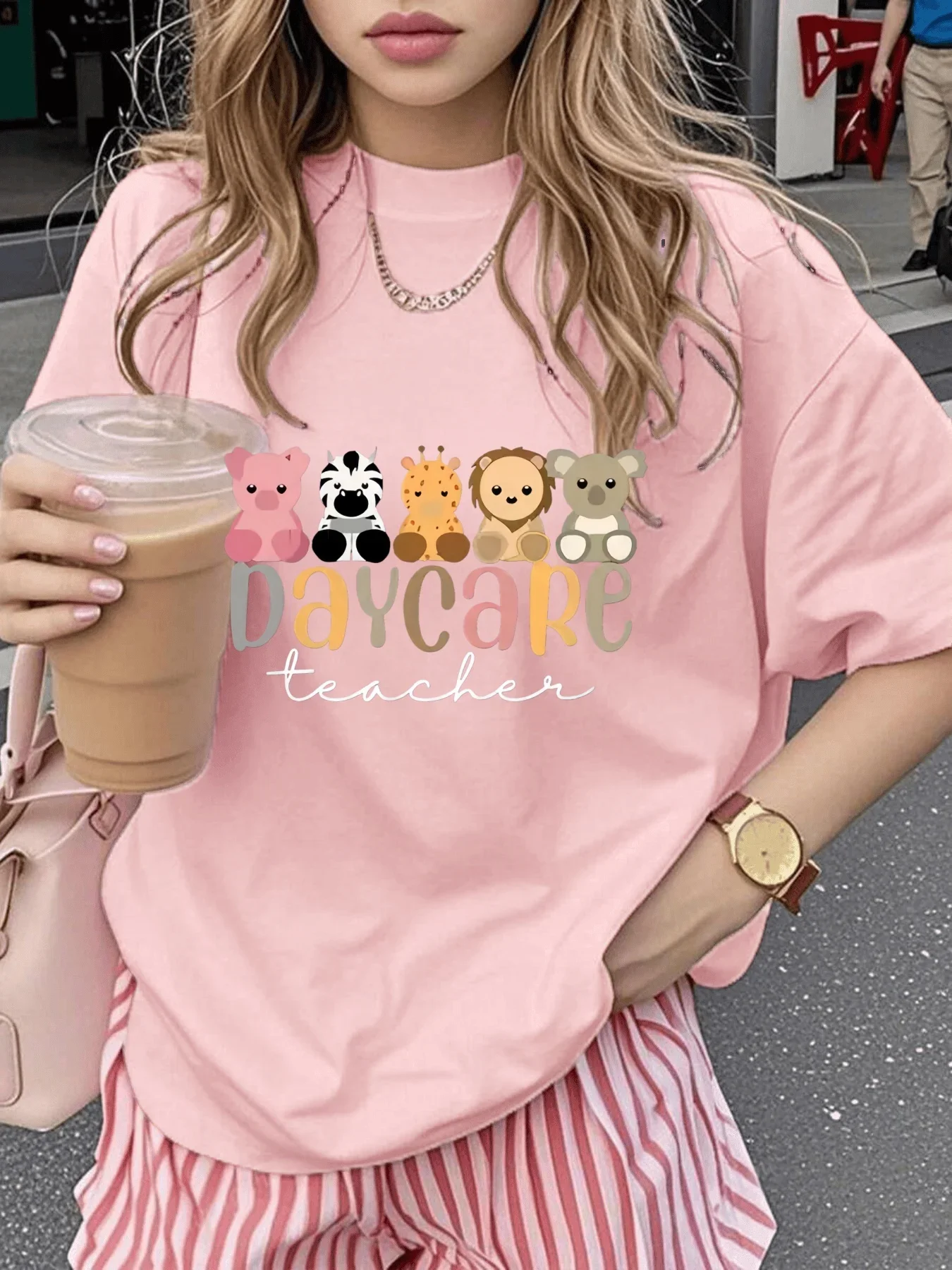 幾何学模様、保育士のプリント、女性用トップス、休日の衣装、ごっこ遊びの衣装